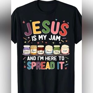 Black Graphic Unisex T-Shirt Jesus is my Jam Tee Shirt Sz M